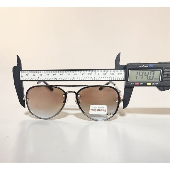 True Religion Aviator Sunglasses 2-Tone Blue/Amber Lens Gold Frame NEW main image 8